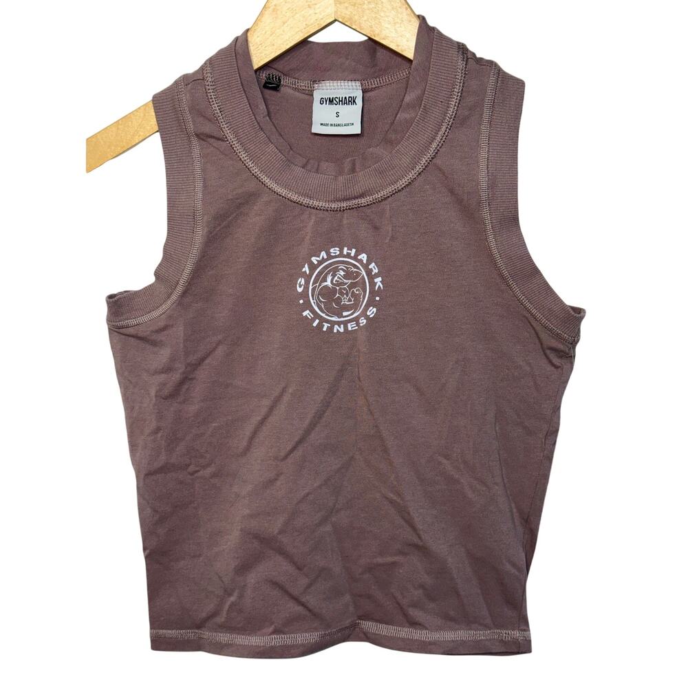 Gymshark Brown White Graphic Sleeveless Cropped Muscle Tank Crop Top Womens Sz S